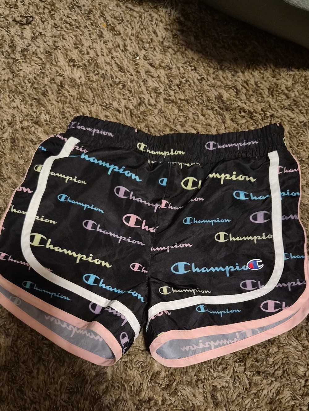 Champion Black Athletic Shorts with Pastel Logo Print